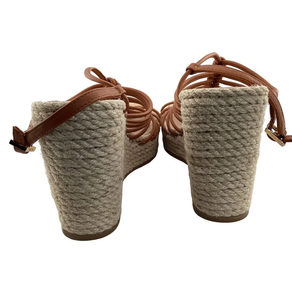 Via Spiga Selma Espadrille Wedge Sandal Size 8 Tan Braided Straps Strappy Open T